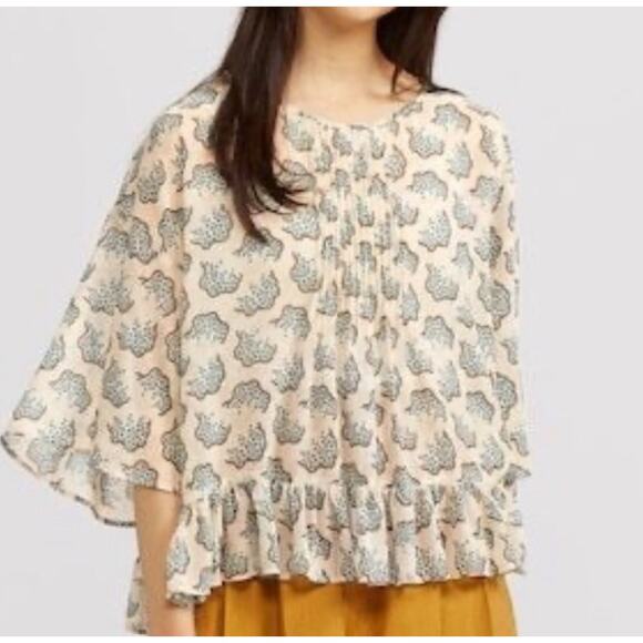 Anna Sui x Uniqlo Women's Ruffle Floral Oversized Blouse Medium Boho Peasant - Picture 1 of 11